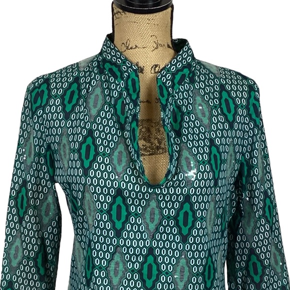 Tory Burch Top 21091121 Kelly Green/Navy Clear Sequins - Picture 2 of 9